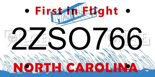 2ZSO766 North Carolina License Plate