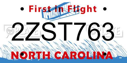 2ZST763 North Carolina License Plate