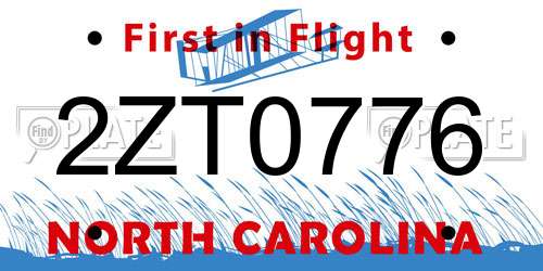 2ZT0776 North Carolina License Plate