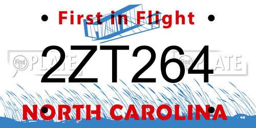 2ZT264 North Carolina License Plate