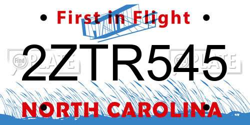 2ZTR545 North Carolina License Plate