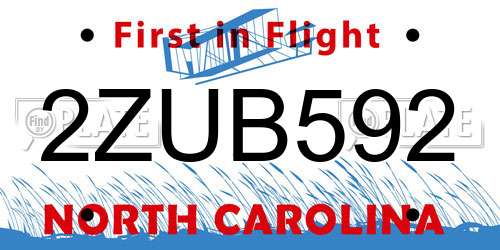 2ZUB592 North Carolina License Plate