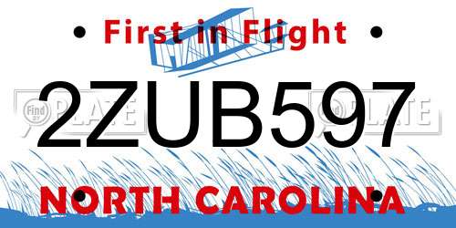 2ZUB597 North Carolina License Plate