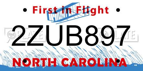 2ZUB897 North Carolina License Plate