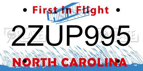 2ZUP995 North Carolina License Plate