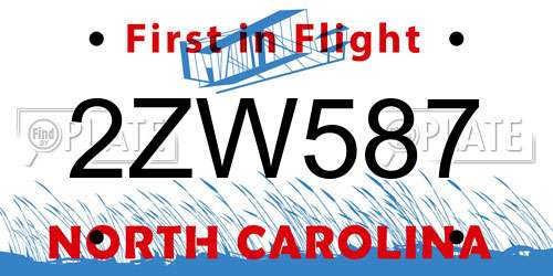 2ZW587 North Carolina License Plate