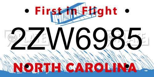 2ZW6985 North Carolina License Plate