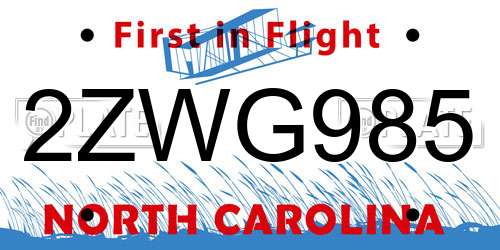 2ZWG985 North Carolina License Plate