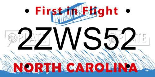 2ZWS52 North Carolina License Plate
