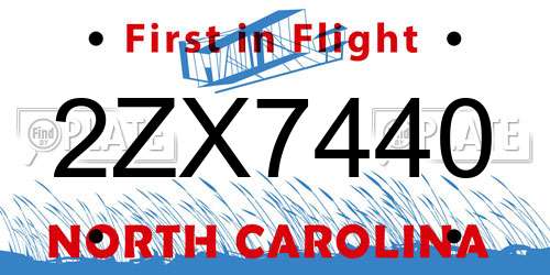 2ZX7440 North Carolina License Plate