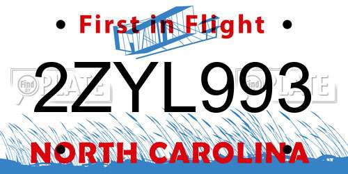 2ZYL993 North Carolina License Plate