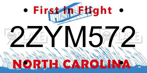 2ZYM572 North Carolina License Plate