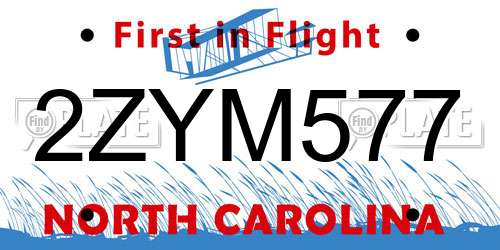 2ZYM577 North Carolina License Plate