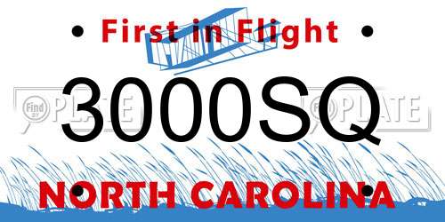 3000SQ North Carolina License Plate