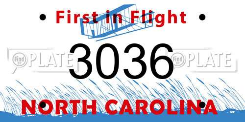 3036 North Carolina License Plate