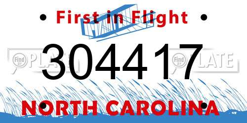 304417 North Carolina License Plate