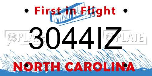 3044IZ North Carolina License Plate