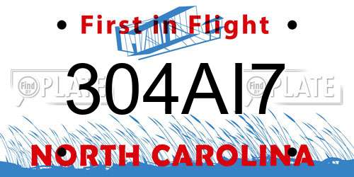 304AI7 North Carolina License Plate