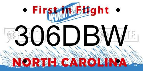 306DBW North Carolina License Plate
