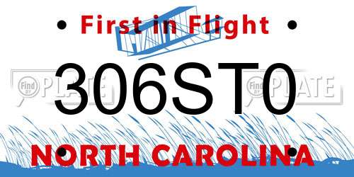 306ST0 North Carolina License Plate