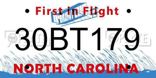30BT179 North Carolina License Plate