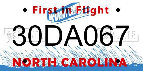 30DA067 North Carolina License Plate