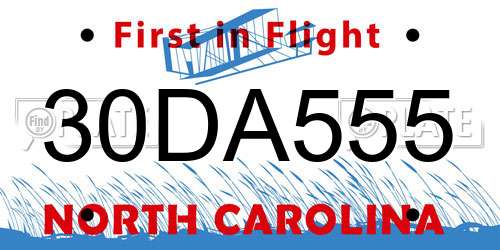 30DA555 North Carolina License Plate