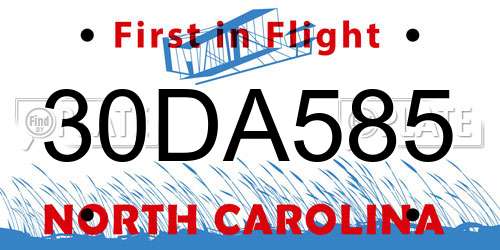 30DA585 North Carolina License Plate