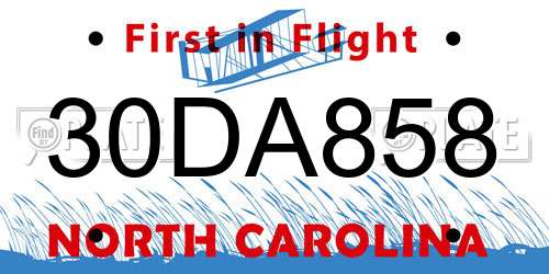 30DA858 North Carolina License Plate