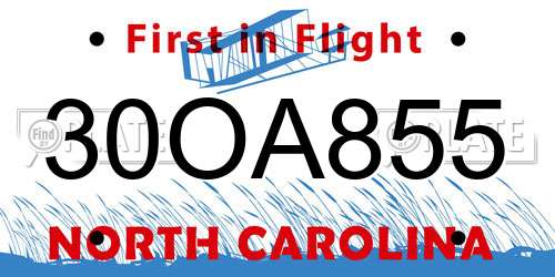 30OA855 North Carolina License Plate