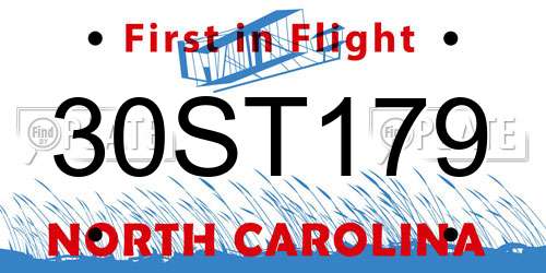 30ST179 North Carolina License Plate