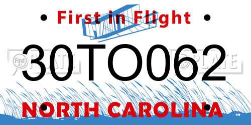 30TO062 North Carolina License Plate