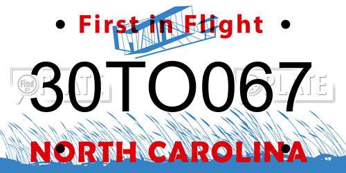 30TO067 North Carolina License Plate