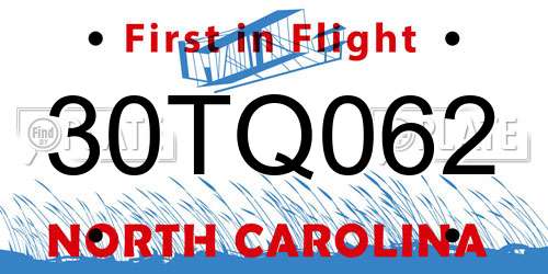 30TQ062 North Carolina License Plate