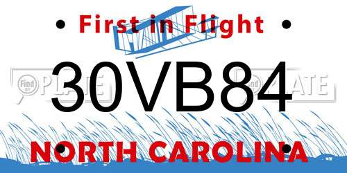 30VB84 North Carolina License Plate