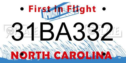 31BA332 North Carolina License Plate