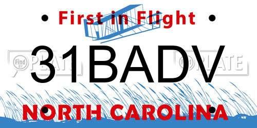 31BADV North Carolina License Plate