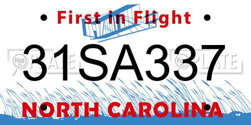 31SA337 North Carolina License Plate