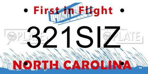 321SIZ North Carolina License Plate