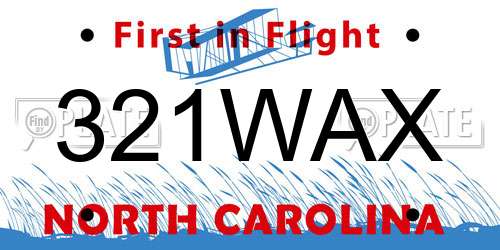 321WAX North Carolina License Plate