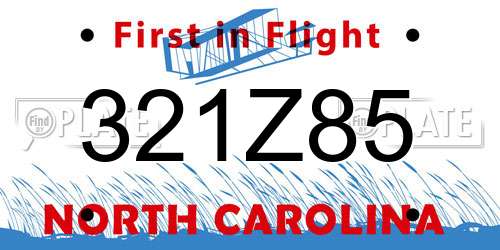 321Z85 North Carolina License Plate