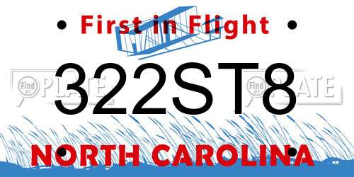 322ST8 North Carolina License Plate