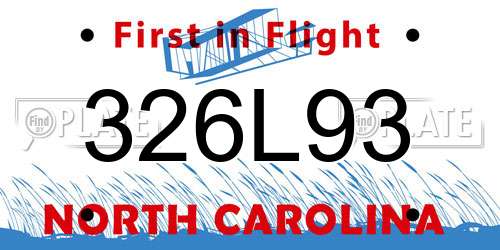 326L93 North Carolina License Plate