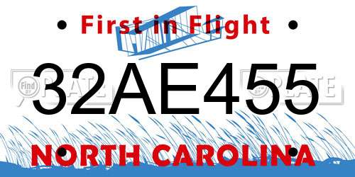 32AE455 North Carolina License Plate