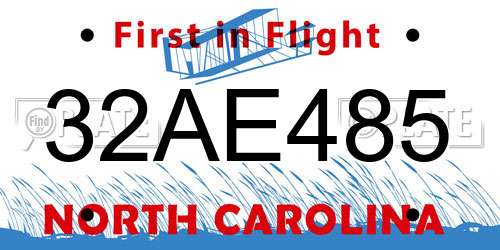 32AE485 North Carolina License Plate
