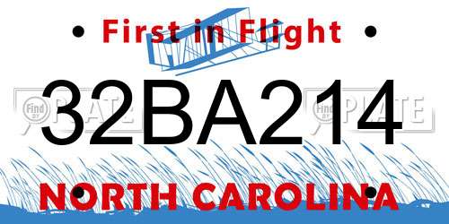 32BA214 North Carolina License Plate