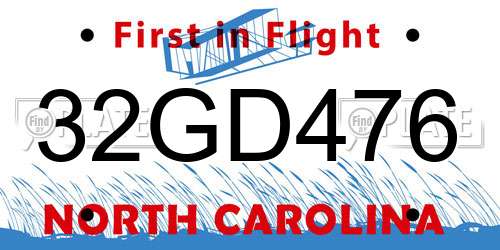 32GD476 North Carolina License Plate