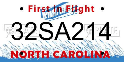32SA214 North Carolina License Plate