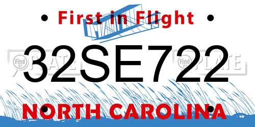 32SE722 North Carolina License Plate