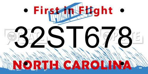 32ST678 North Carolina License Plate